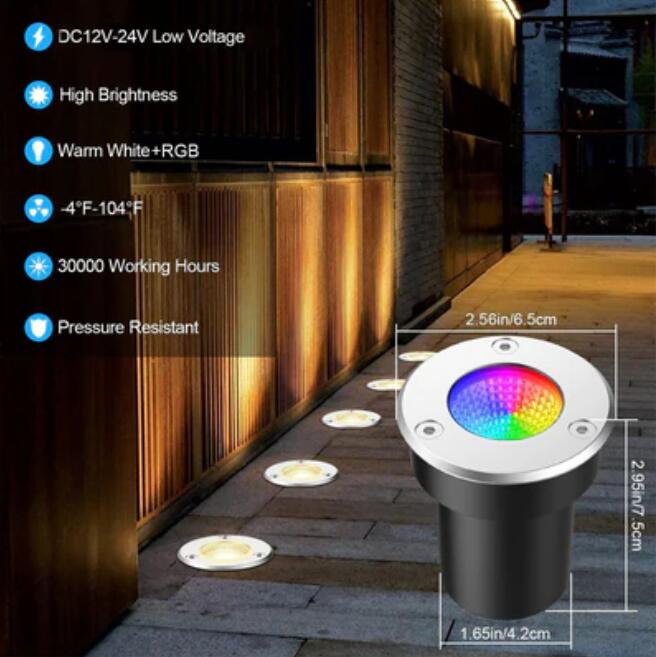 (image for) 3Watt Low Voltage RGBWW (RGB and 3000K Warm White) LED Well Lights Landscape Lighting IP65 Waterproof Outdoor 12V-24V Ground Lights for Garden Yard Driveway(8Pack)